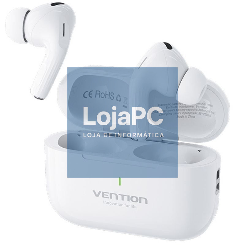 Auscultadores Bluetooth Vention Echo Lite E11 com estojo de carga/ Autonomia 6h/ Brancos