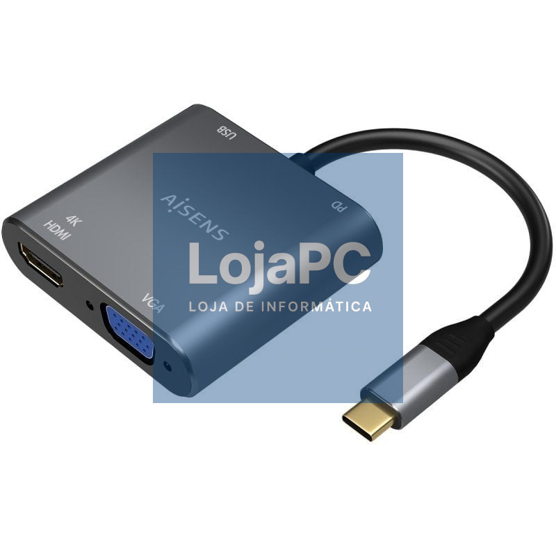 Conversor Aisens A109-0626/ HDMI Fêmea - VGA Fêmea - USB Tipo-C Macho - USB Fêmea - USB Tipo-C Fêmea/ 15cm/ Cinzento