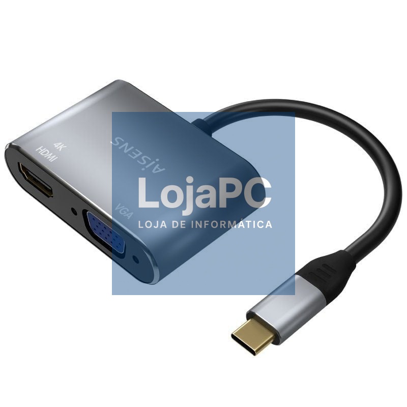 Conversor Aisens A109-0627/ HDMI Fêmea - VGA Fêmea - USB Tipo-C Macho/ 15cm/ Cinzento