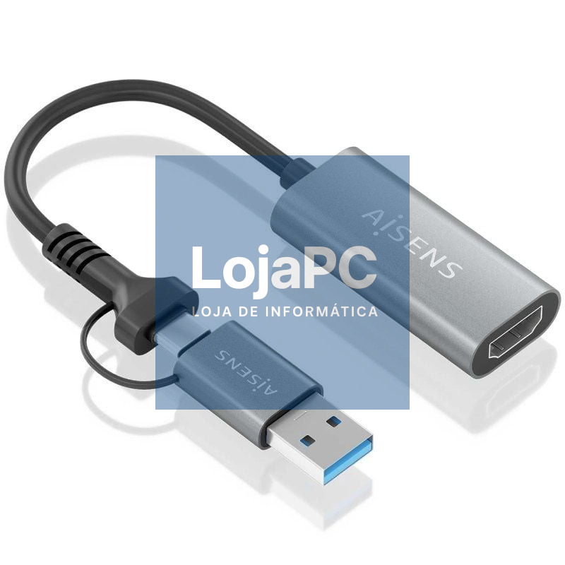 Conversor HDMI Aisens A109-0913/ USB + USB Tipo-C 3.1 Macho - HDMI Macho/ 15cm/ Cinzento