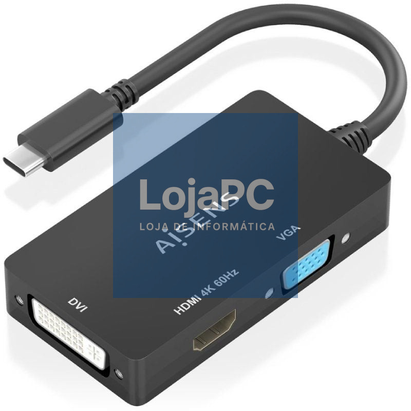 Conversor HDMI Aisens A109-0954/ USB Tipo-C Macho - DVI/HDMI/VGA Fêmea/ 15cm/ Preto