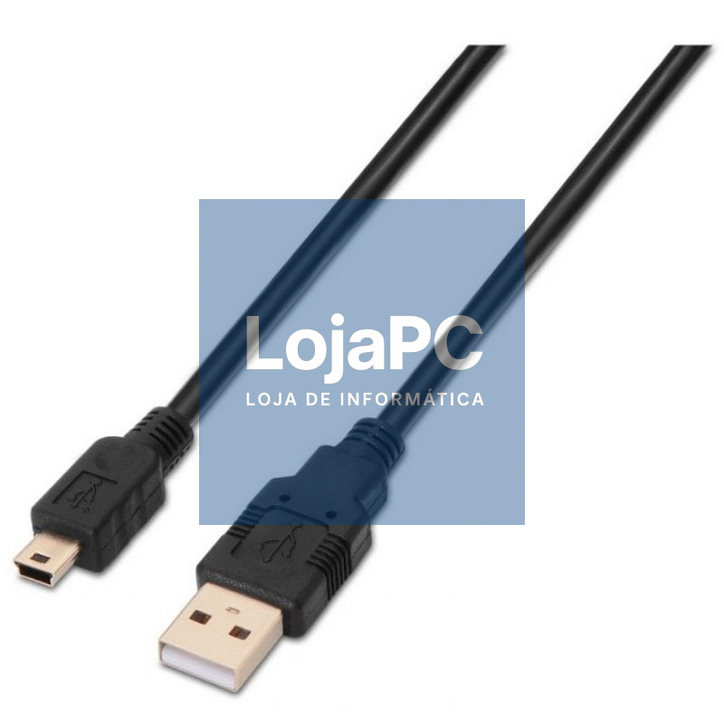 Cabo USB 2.0 Aisens A101-0025/ USB Macho - USB Mini/ até 2.5W/ 60Mbps/ 1.8m/ Preto