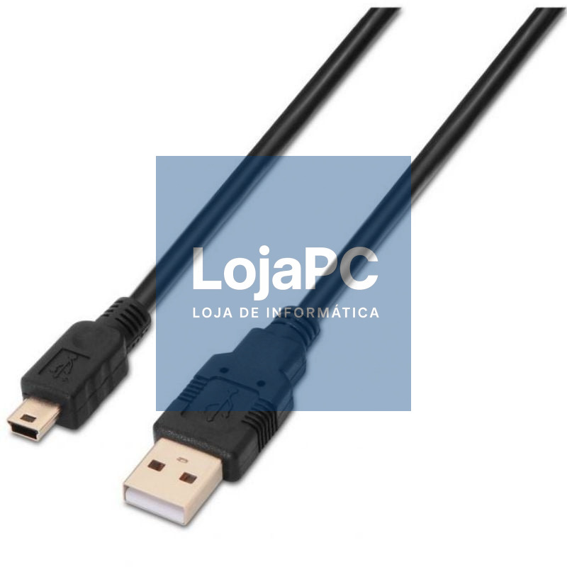 Cabo USB 2.0 Aisens A101-0026/ USB Macho - MiniUSB Macho/ até 2.5W/ 60Mbps/ 3m/ Preto