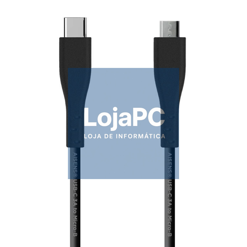 Cabo USB 2.0 Tipo-C Aisens A107-0350/ USB Tipo-C Macho - MicroUSB/ 480Mbps/ 2m/ Preto