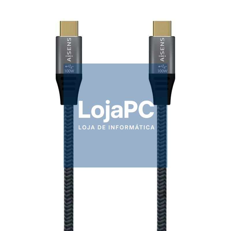 Cabo USB 2.0 Tipo-C Aisens A107-0629 5A 100W/ USB Tipo-C Macho - USB Tipo-C Macho/ até 100W/ 480Mbps/ 2m/ Cinzento