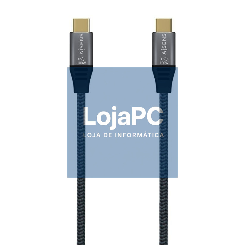 Cabo USB 3.2 Tipo-C Aisens A107-0670 20GBPS 100W/ USB Tipo-C Macho - USB Tipo-C Macho/ até 100W/ 20Gbps/ 60cm/ Cinzento