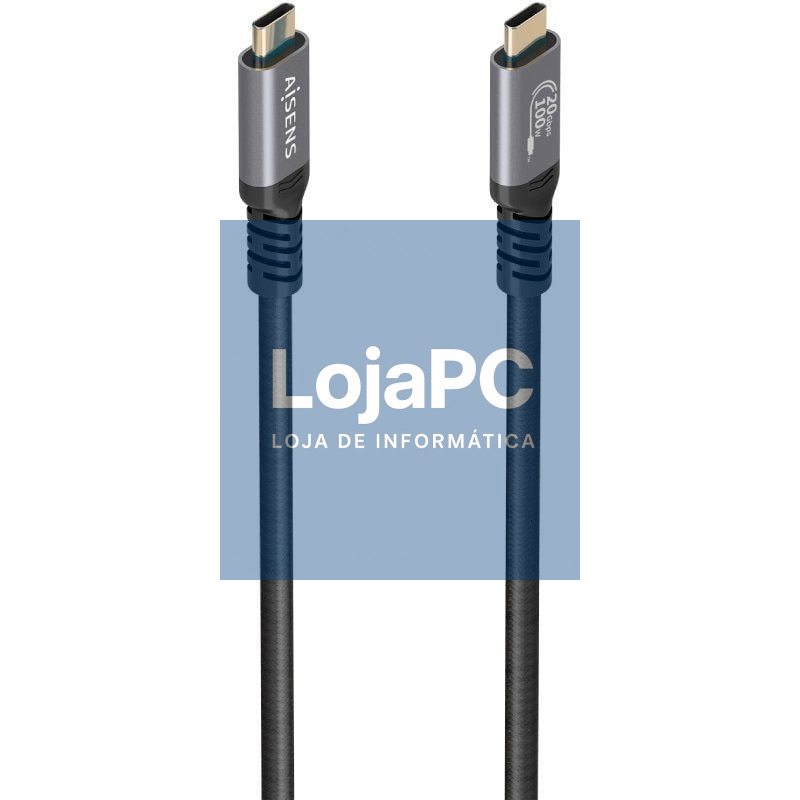 Cabo USB 3.2 Tipo-C Aisens A107-0988/ USB Tipo-C Macho - USB Tipo-C Macho/ até 100W/ 20Gbps/ 3m/ Preto