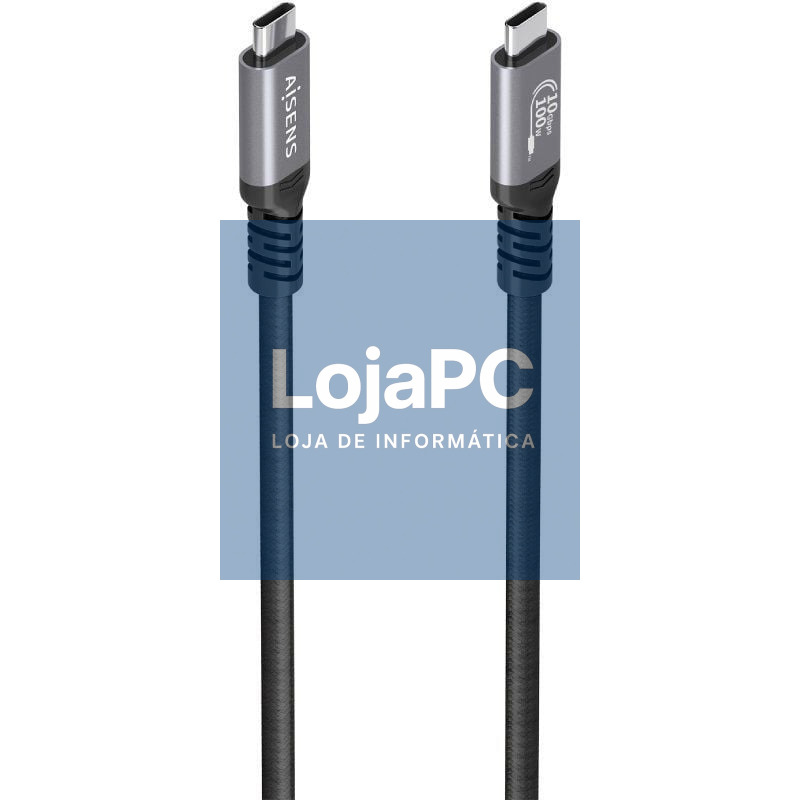 Cabo USB 3.2 Tipo-C Aisens A107-0989/ USB Tipo-C Macho - USB Tipo-C Macho/ até 100W/ 10Gbps/ 4m/ Preto