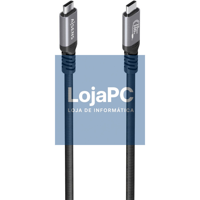 Cabo USB 3.2 Tipo-C Aisens A107-0990/ USB Tipo-C Macho - USB Tipo-C Macho/ até 100W/ 10Gbps/ 5m/ Preto