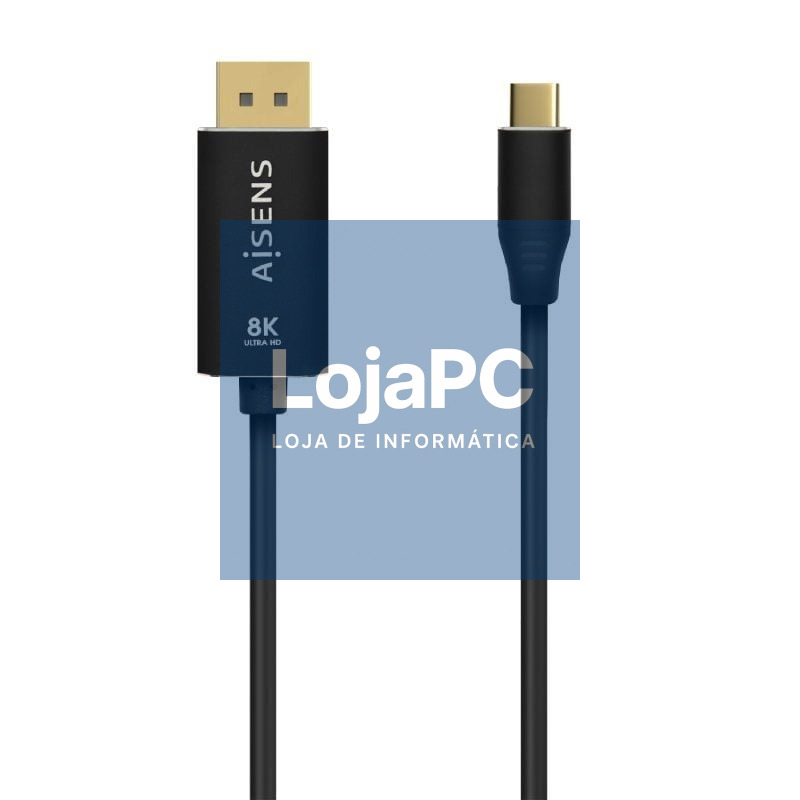 Cabo Conversor DisplayPort 8K 60HZ Aisens A109-0687/ USB Tipo-C Macho - Displayport Macho/ até 27W/ 1250Mbps/ 1.8m/ Preto