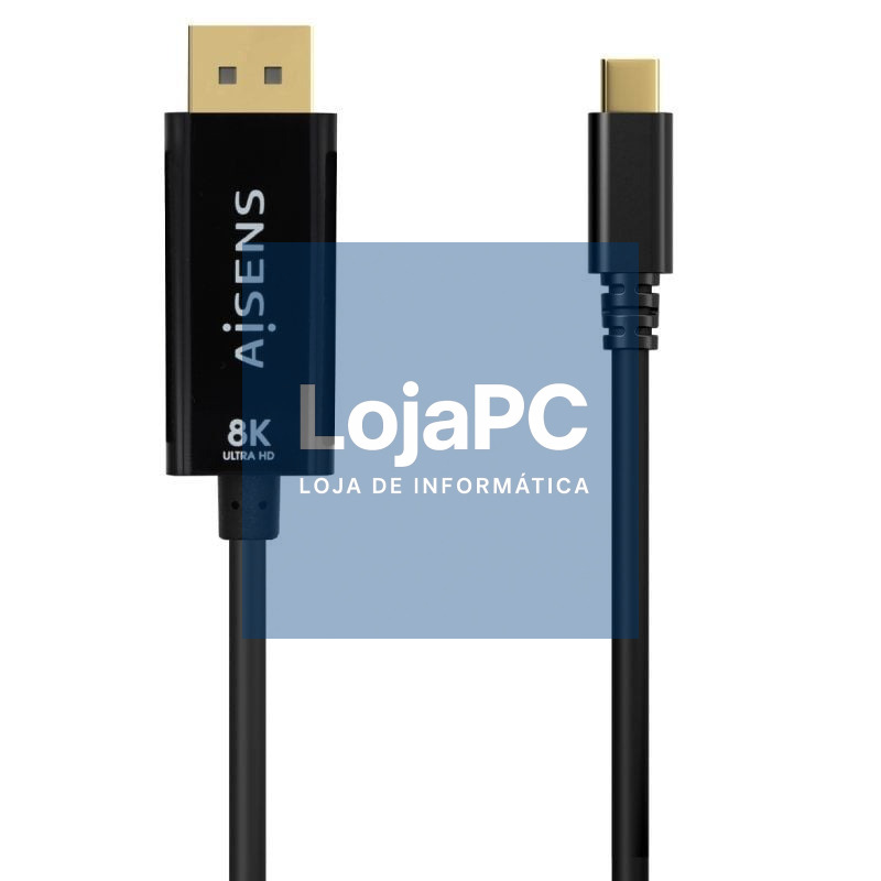 Cabo Conversor Aisens A109-0688/ USB Tipo-C Macho - DisplayPort Macho/ até 27W/ 1250Mbps/ 80cm/ Preto
