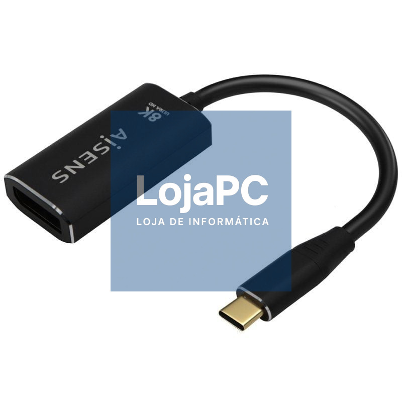 Conversor Aisens A109-0690/ USB Tipo-C Macho - DisplayPort Fêmea/ até 27W/ 1250Mbps/ 15cm/ Preto
