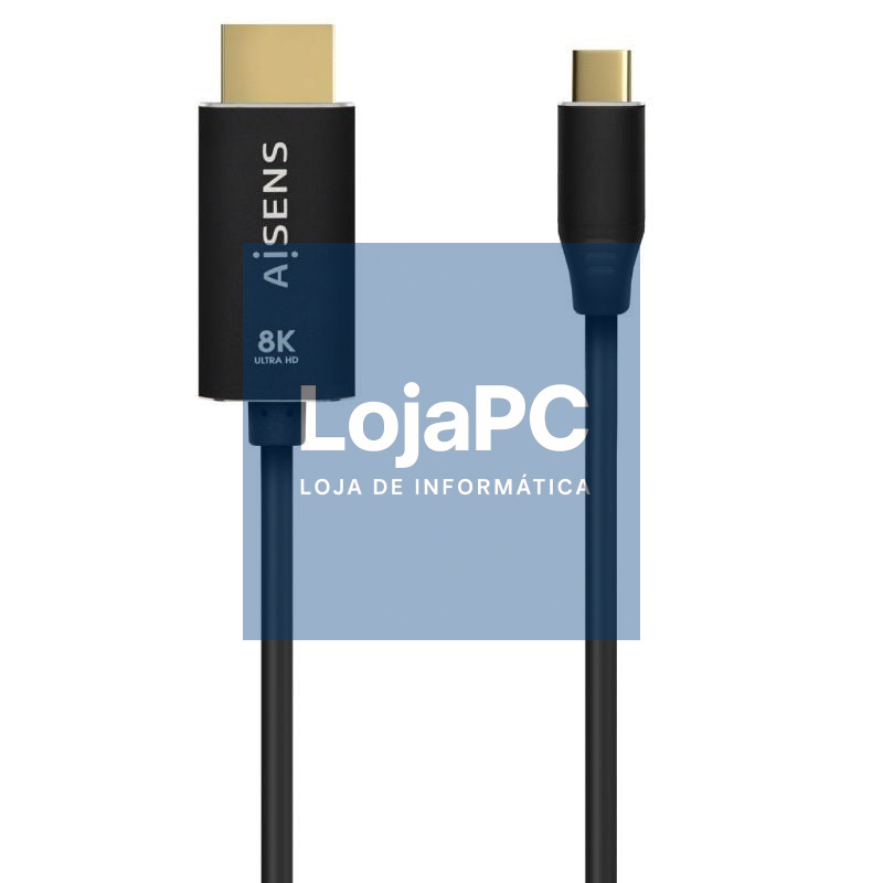 Cabo Conversor Aisens A109-0712/ USB Tipo-C Macho - HDMI 8K Macho/ até 27W/ 6000Mbps/ 2m/ Preto