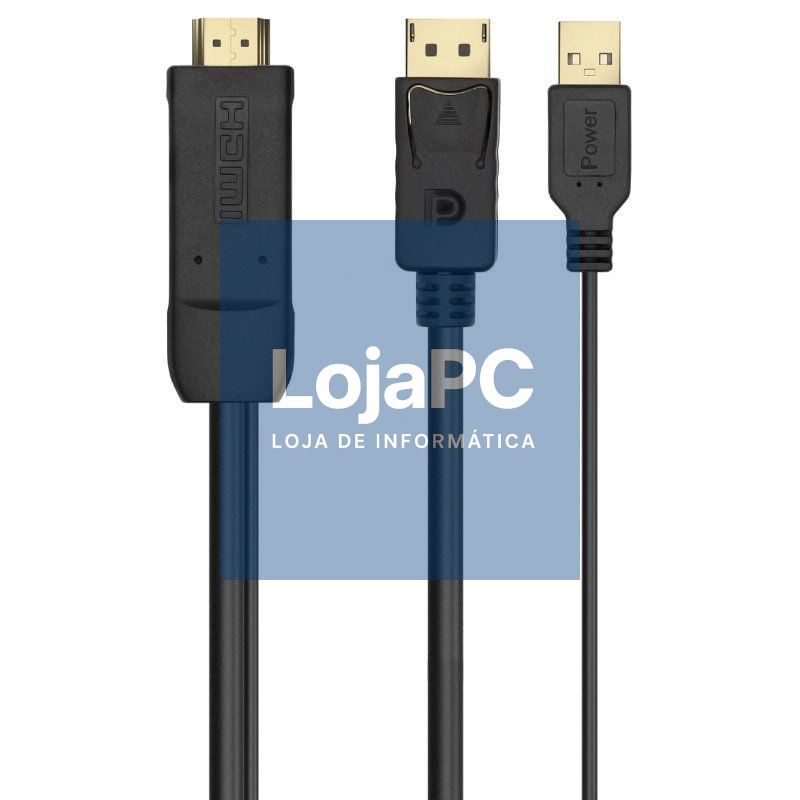 Cabo Conversor Aisens A122-0641/ HDMI Macho - DisplayPort Macho + USB Macho/ até 10W/ 2250Mbps/ 10cm + 1.8m/ Preto