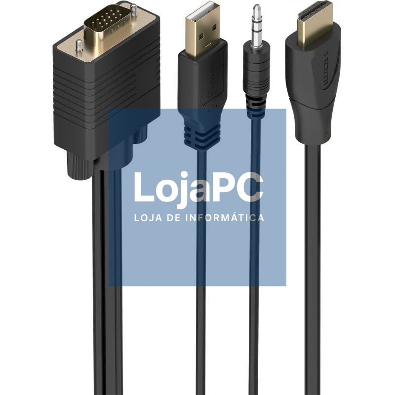 Cabo Conversor Aisens A122-1014 SVGA Macho - USB Macho - Jack Macho/ HDMI Macho/ 1.5m/ Preto