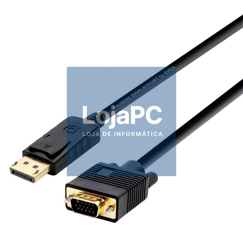 Cabo Conversor Aisens A125-0365/ DisplayPort Macho - VGA Macho/ até 5W/ 2300Mbps/ 2m/ Preto