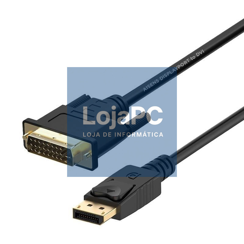 Cabo Conversor Aisens A125-0366/ DisplayPort Macho - DVI Macho/ até 5W/ 2300Mbps/ 2m/ Preto