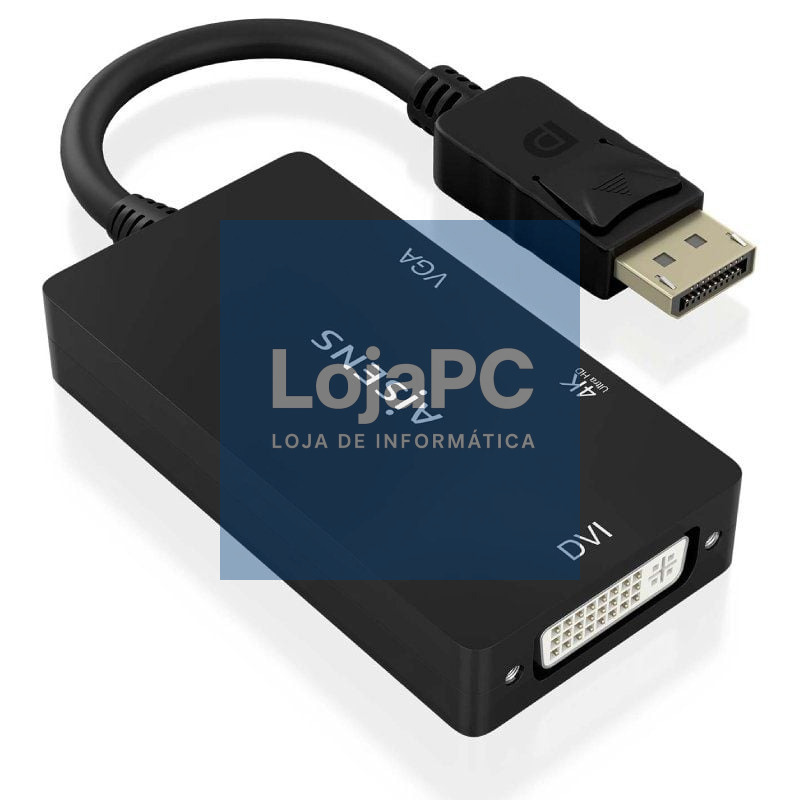 Cabo Conversor Aisens A125-0861/ DisplayPort Macho/ VGA Fêmea - DVI Fêmea - HDMI 4K Fêmea/ 15cm/ Preto