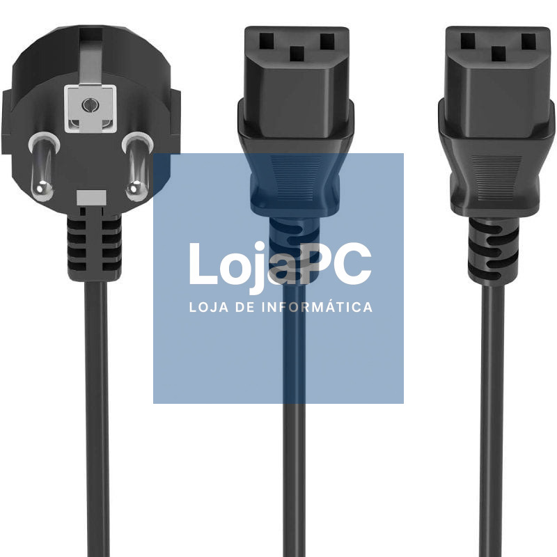 Cabo Alimentação CPU Aisens A132-0865/ CEE7 Macho - 2x C13 Fêmea/ 3m/ Preto