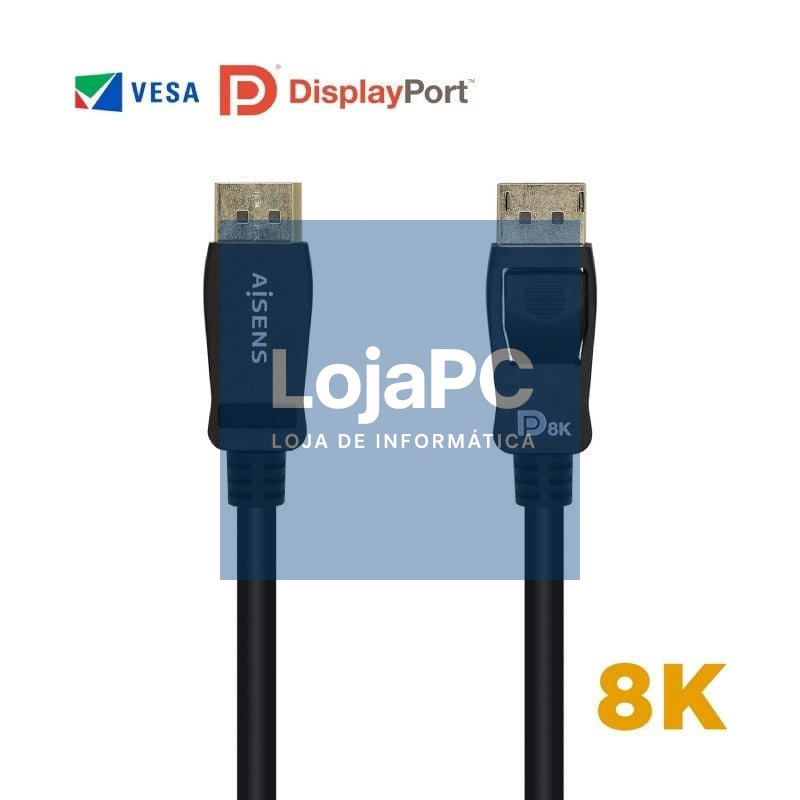 Cabo DisplayPort 1.4 8K Aisens A149-0431/ DisplayPort Macho - DisplayPort Macho/ 1m/ Certificado/ Preto
