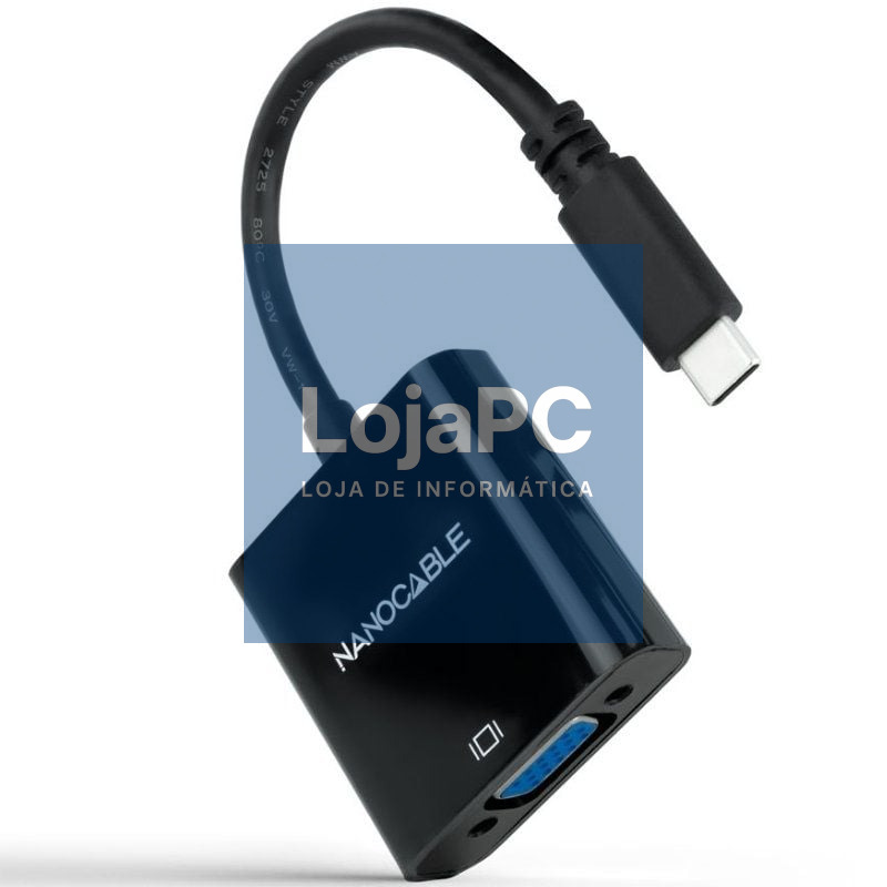 Cabo Conversor Nanocable 10.16.4101-BK/ USB Tipo-C Macho - VGA Fêmea/ 10cm/ Preto