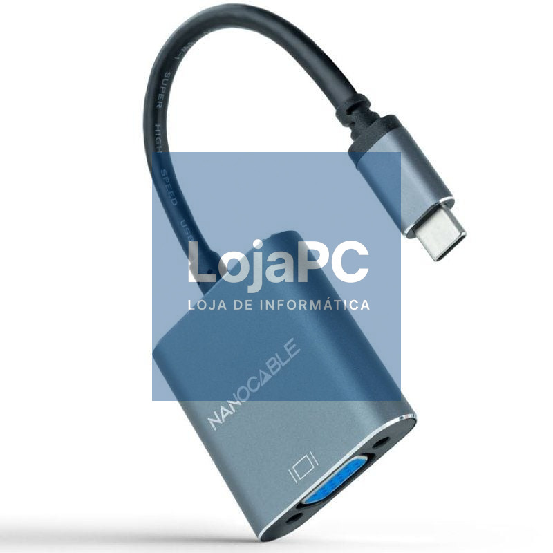 Conversor Nanocable 10.16.4101-G/ USB Tipo-C Macho - VGA Fêmea/ 10cm/ Preto y Cinzento