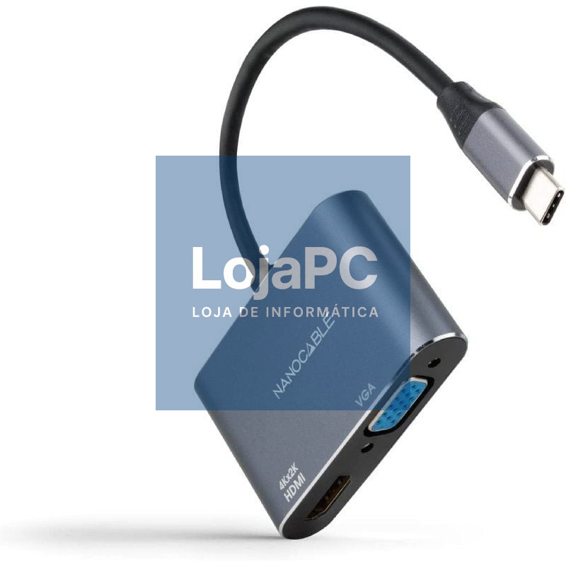 Conversor Nanocable 10.16.4303/ USB Tipo-C Macho/ HDMI Fêmea - VGA Fêmea/ 15cm/ Cinzento