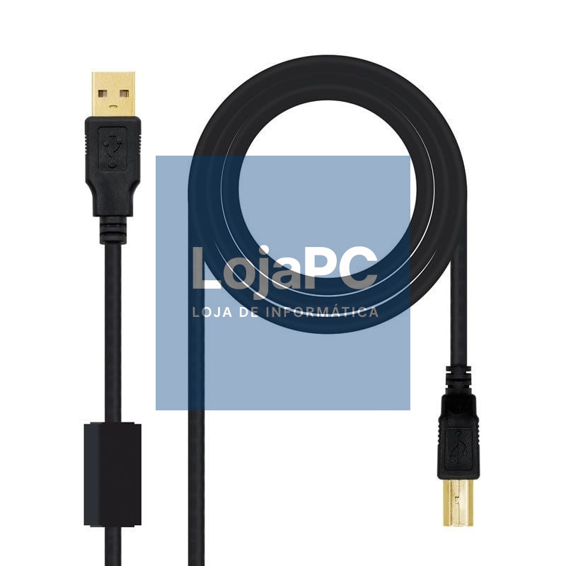 Cabo USB 2.0 Impressora Nanocable 10.01.1202/ USB Tipo-B Macho - USB Macho / 2m/ Preto