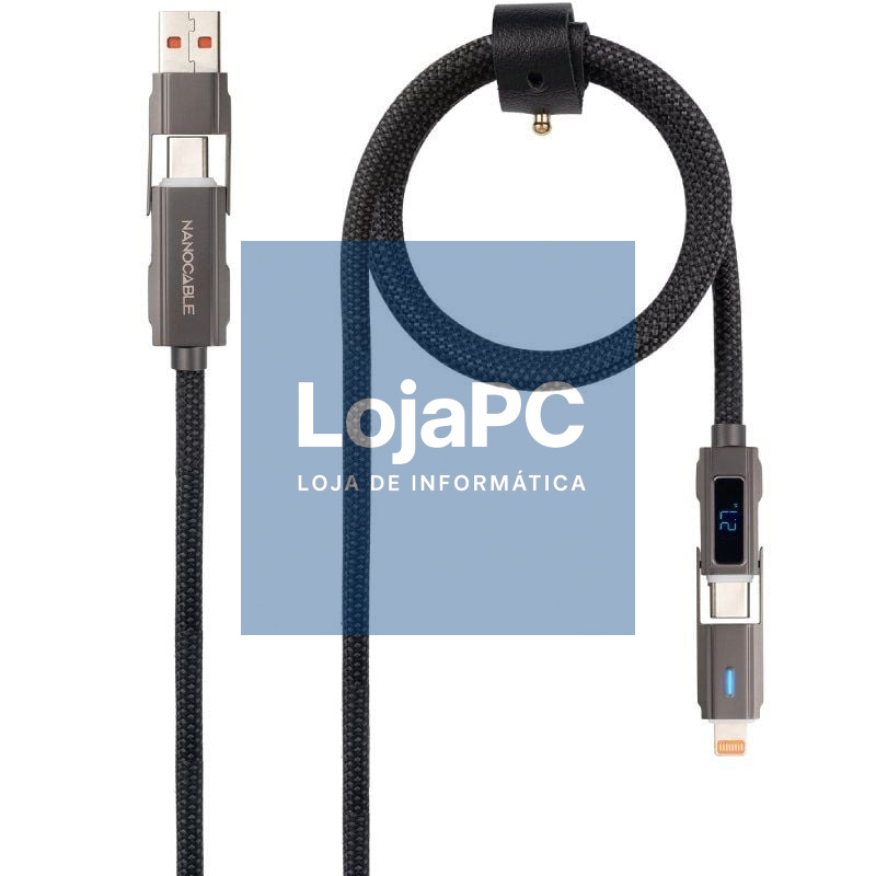 Cabo USB 2.0 Tipo-C Nanocable 10.01.2501/ USB Tipo-C Macho + USB Macho - USB Tipo-C Macho + Lightning Macho/ até 27W/ 480Mbps/ 1m/ Preto