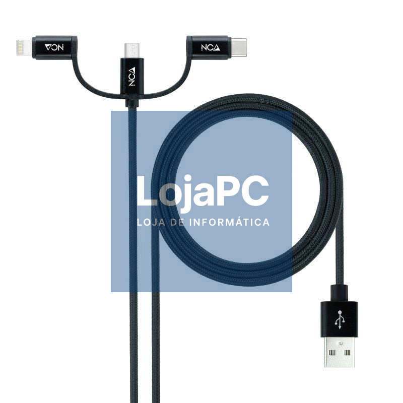 Cabo USB 2.0 Nanocable 10.01.3200/ Lightning Macho - Micro USB Macho/ USB Tipo-C Macho/ 480Mbps/ 1m/ Preto