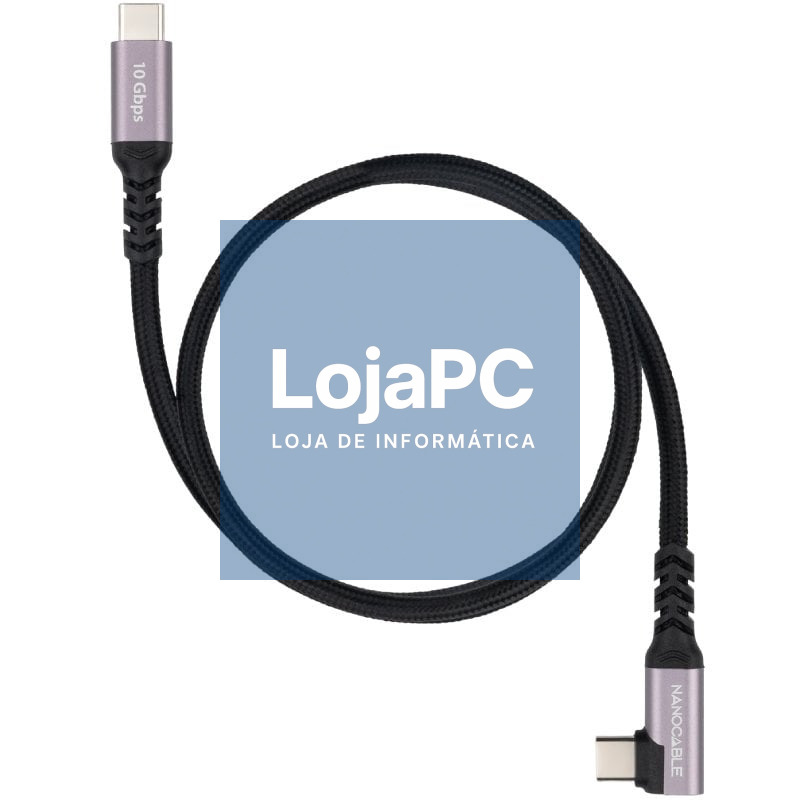 Cabo USB 3.2 Tipo-C Acodado Nanocable 10.01.4701/ USB Tipo-C Macho - USB Tipo-C Macho/ até 100W/ 10Gbps/ 1m/ Preto