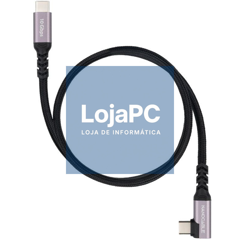 Cabo USB 3.2 Tipo-C Acodado Nanocable 10.01.4703/ USB Tipo-C Macho - USB Tipo-C Macho/ até 100W/ 10Gbps/ 3m/ Preto