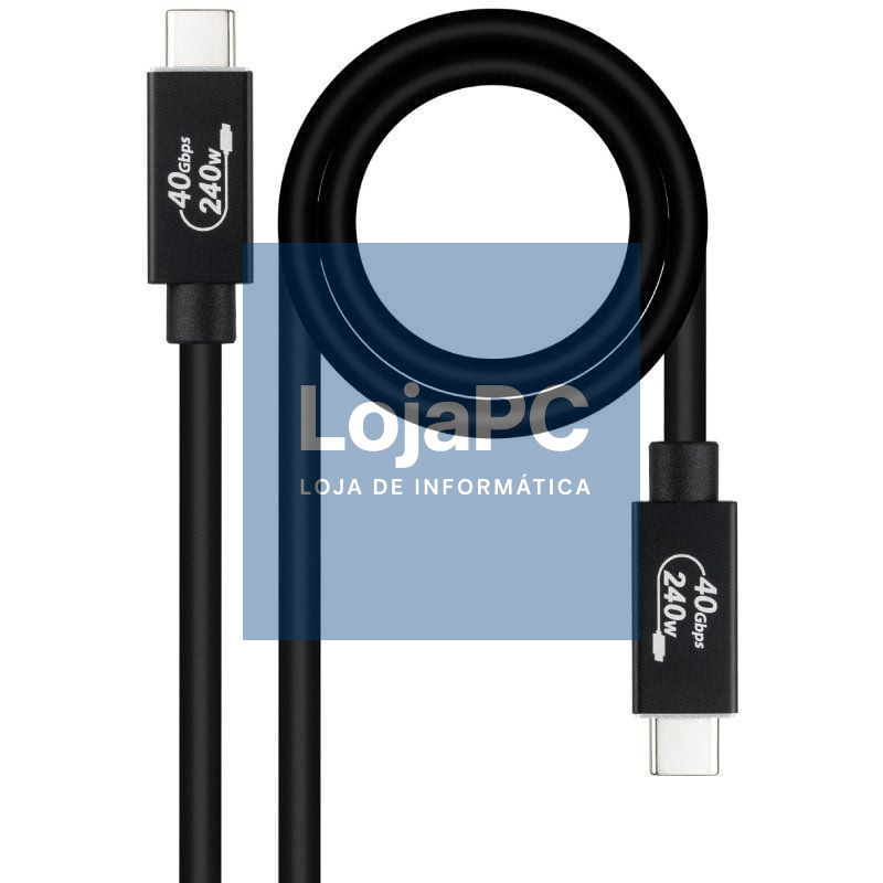 Cabo USB 4.0 Nanocable 10.01.5001/ USB Tipo-C Macho - USB Tipo-C Macho/ até 240W/ 40Gbps/ 1m/ Preto