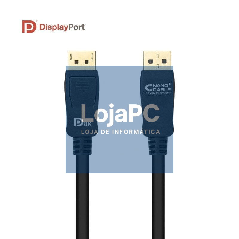 Cabo DisplayPort 1.4 8K Nanocable 10.15.2502/ DisplayPort Macho - DisplayPort Macho/ 2m/ Certificado/ Preto
