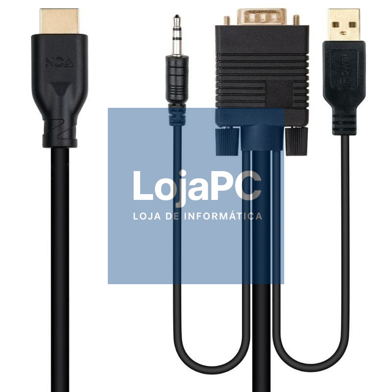 Cabo Conversor Nanocable 10.15.4612/ HDMI Macho - VGA Macho/ Jack 3.5 Macho/ USB Macho/ 1.8m/ Preto