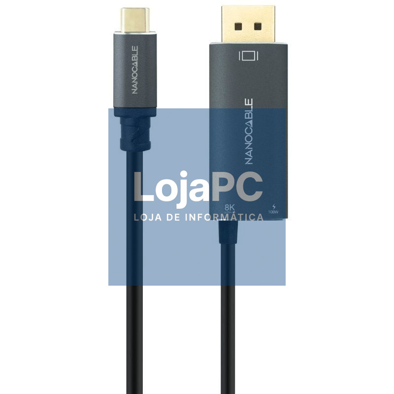 Cabo Conversor Nanocable 10.15.5012/ USB Tipo-C Macho - DisplayPort 8K Macho/ USB Tipo-C Fêmea/ até 100W/ 1.8m/ Cinzento
