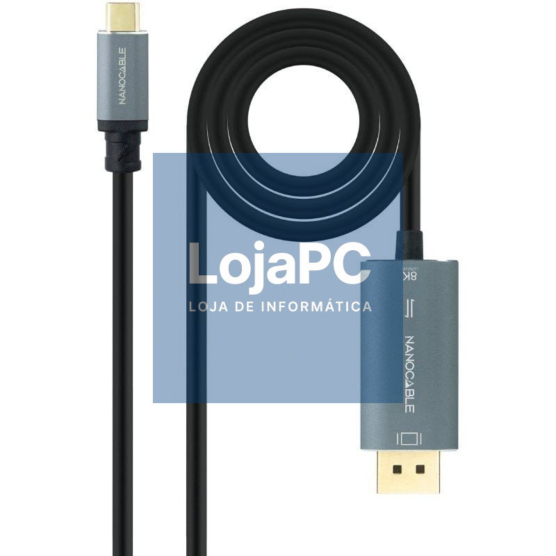 Cabo Conversor Nanocable 10.15.5022/ USB Tipo-C Macho - Displayport Macho/ 2m/ Preto