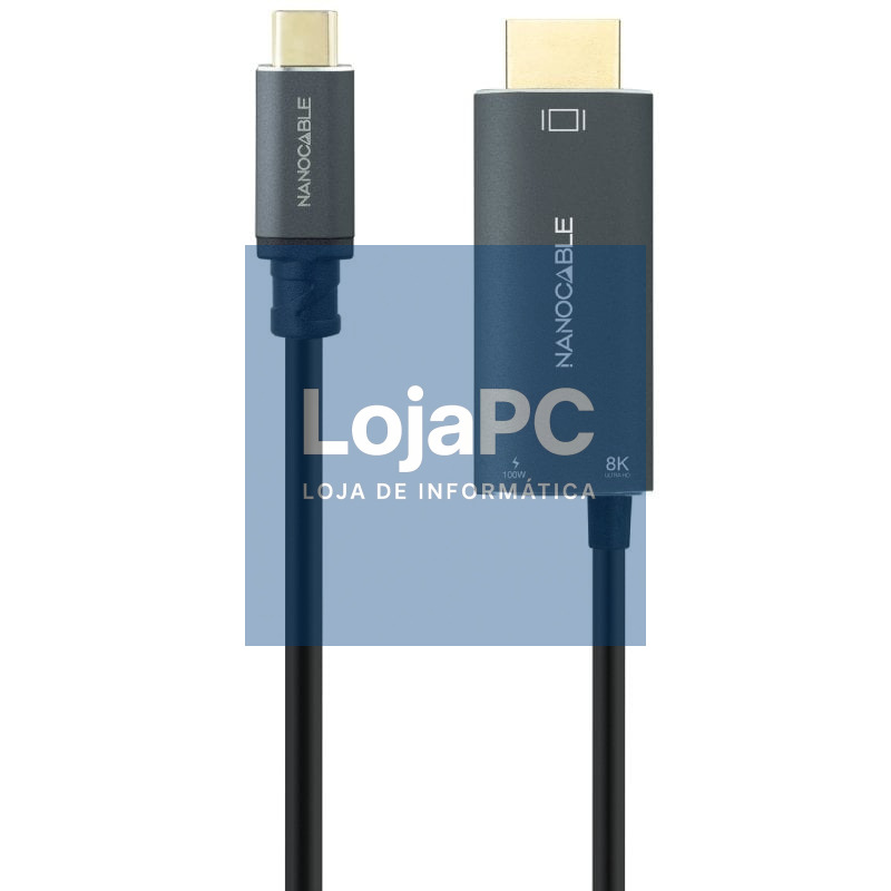 Cabo Conversor Nanocable 10.15.5182/ USB Tipo-C Macho - HDMI 8K Macho/ USB Tipo-C Fêmea/ até 100W/ 1.8m/ Preto