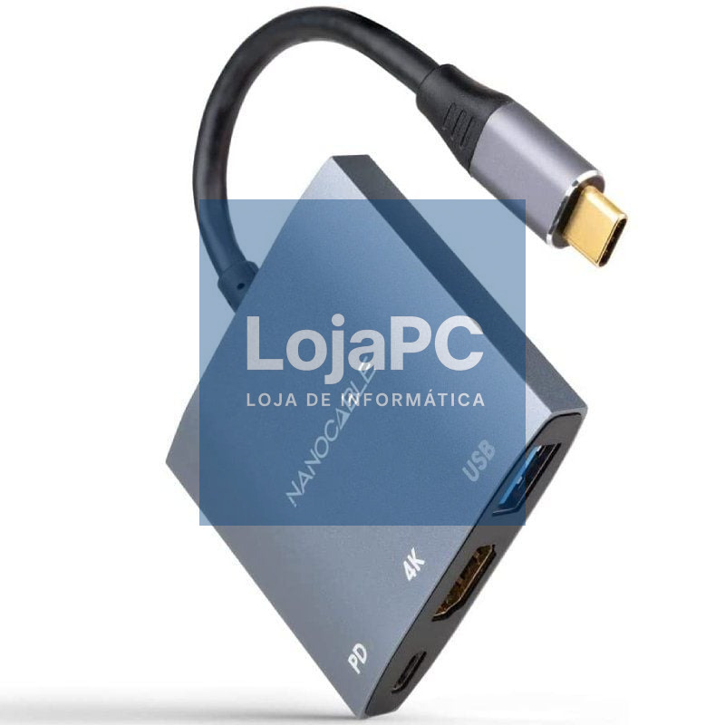 Conversor Nanocable 10.16.4306 USB Tipo-C/ HDMI 4K Fêmea - USB Fêmea - USB Tipo-C PD/ 15cm/ Cinzento