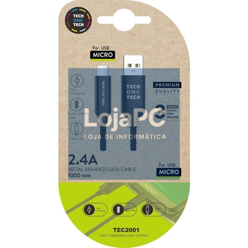 Cabo USB 2.0 Tech One Tech TEC2001/ USB Macho - MicroUSB Macho/ 1m/ Preto