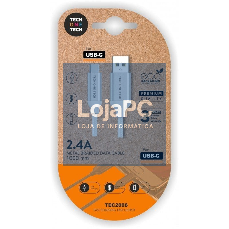 Cabo USB 2.0 Tech One Tech TEC2006/ USB Tipo-C Macho - USB Macho/ 480Mbps/ 1m/ Branco