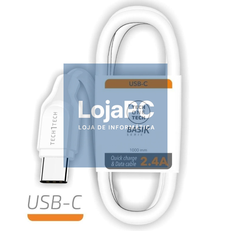 Cabo USB Tipo-C Tech One Tech TEC2903/ USB Tipo-C Macho - USB Macho/ 1m/ Branco