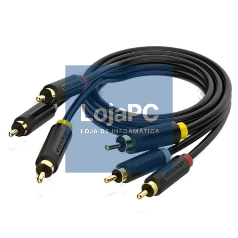 Cabo Estéreo Vention BCABH/ 3x RCA Macho - 3x RCA Macho/ 2m/ Preto