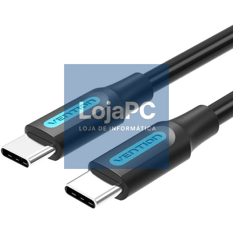 Cabo USB 2.0 Tipo-C Vention COSBD/ USB Tipo-C Macho - USB Tipo-C Macho/ até 60W/ 480Mbps/ 50cm/ Preto