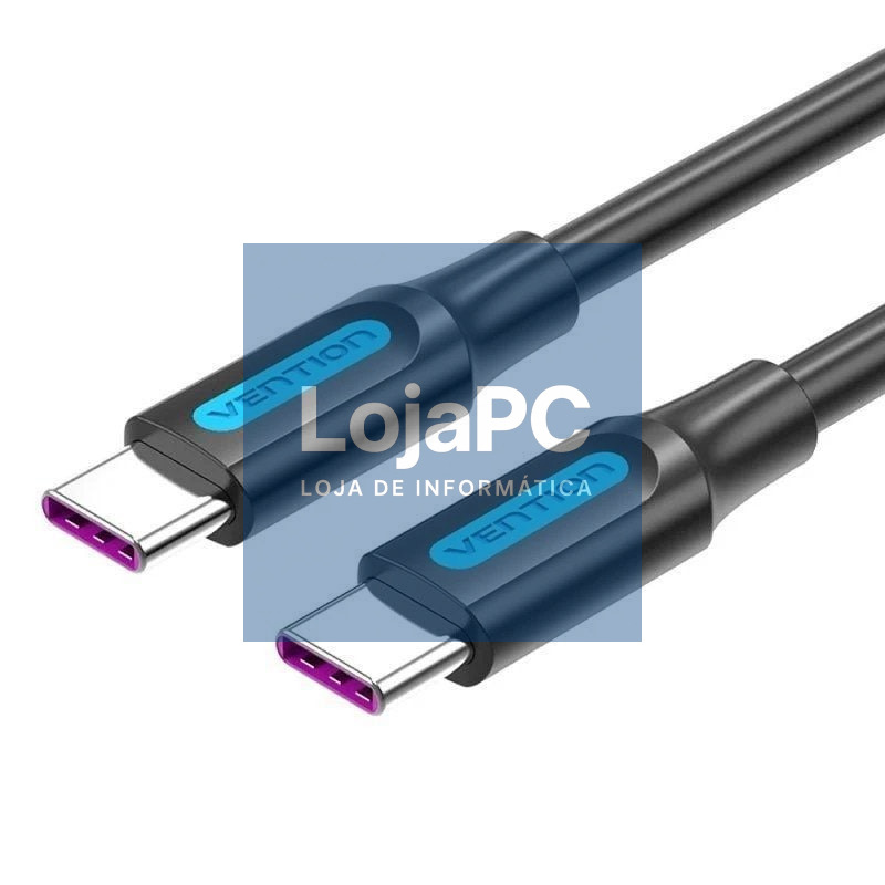 Cabo USB 2.0 Tipo-C Vention COTBD/ USB Tipo-C Macho - USB Tipo-C Macho/ até 100W/ 480Mbps/ 50cm/ Preto