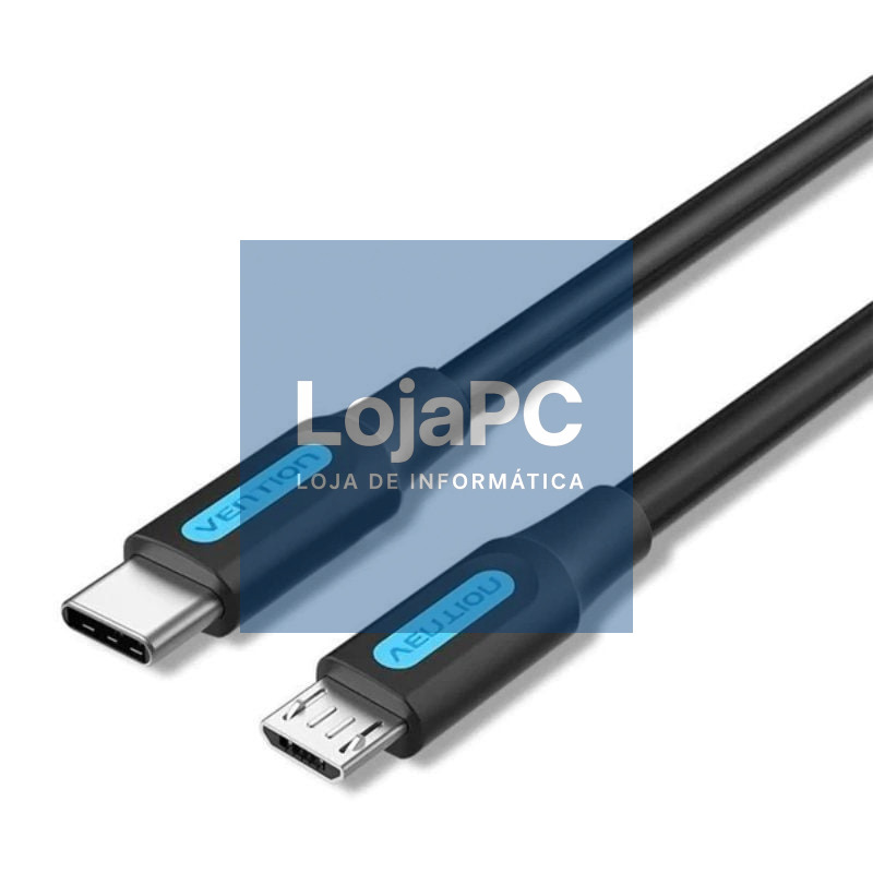 Cabo USB 2.0 Tipo-C Vention COVBH/ USB Tipo-C Macho - MicroUSB Macho/ 480Mbps/ 2m/ Preto
