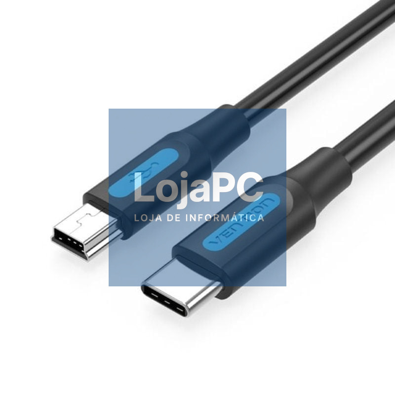 Cabo USB 2.0 Tipo-C Vention COWBF/ USB Tipo-C Macho - MiniUSB Macho/ 480Mbps/ 1m/ Preto
