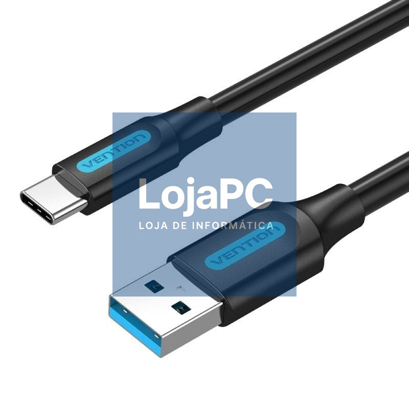 Cabo USB 3.0 Tipo-C Vention COZBH/ USB Macho - USB Tipo-C Macho/ 5Gbps/ 2m/ Preto