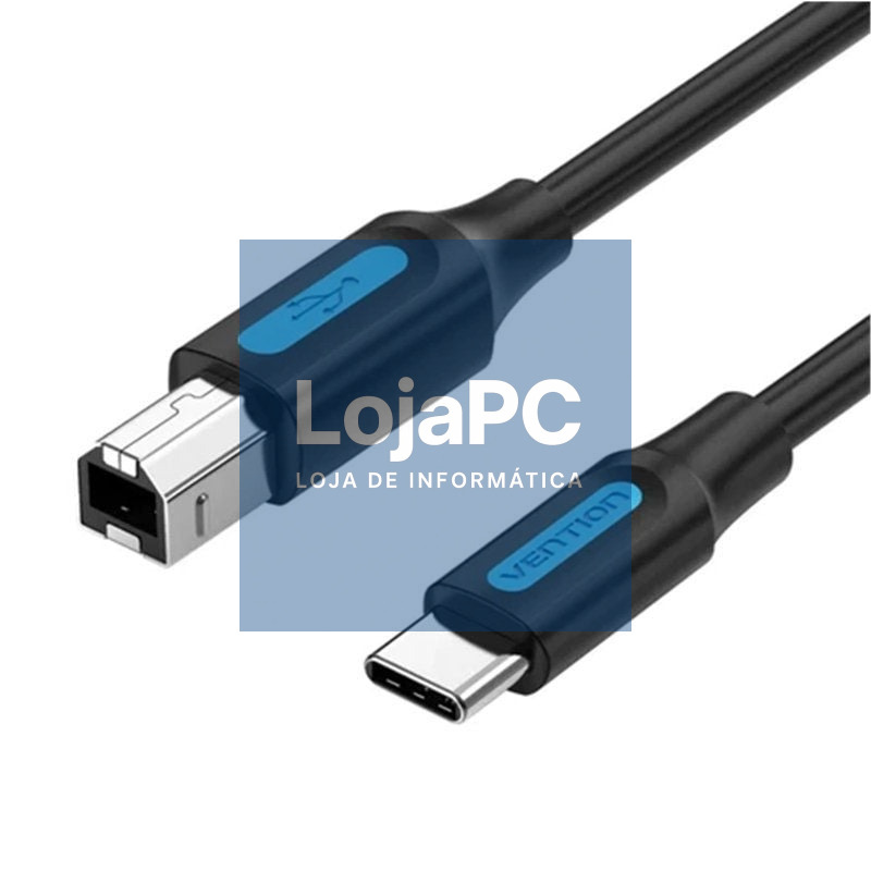 Cabo USB 2.0 Tipo-C Vention CQUBH/ USB Tipo-B Macho - USB Tipo-C Macho/ 480Mbps/ 2m/ Preto