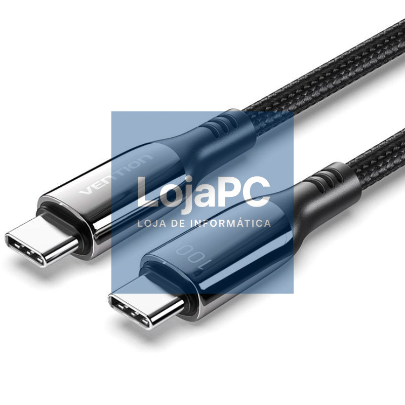 Cabo USB 2.0 Tipo-C 5A 100W Vention CTKBAV/ USB Tipo-C Macho - USB Tipo-C Macho/ até 100W/ 480Mbps/ 1.2m/ Preto